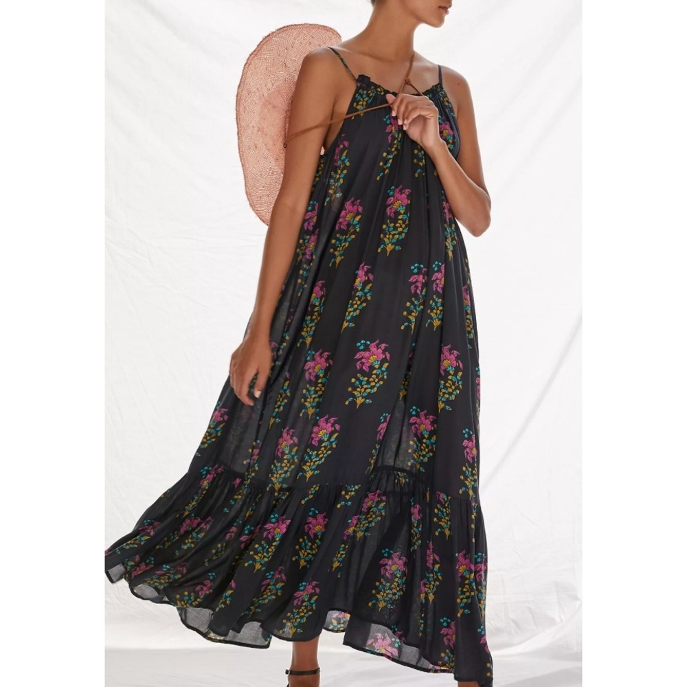Anthropologie Black Floral Maxi Dress